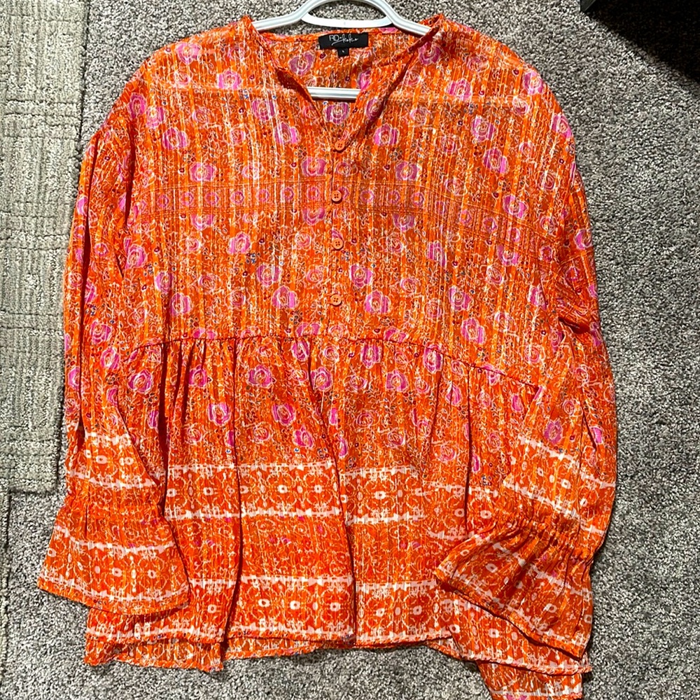 Flowy orange flower blouse large